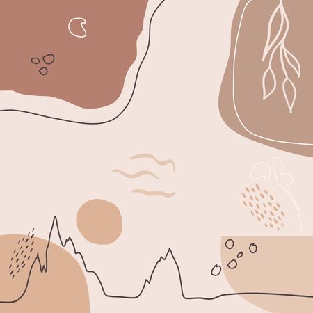 Modern abstract floral art vector leaves background. Hand draw leaves and line art background for paper, cover, fabric, interior decor.のイラスト素材