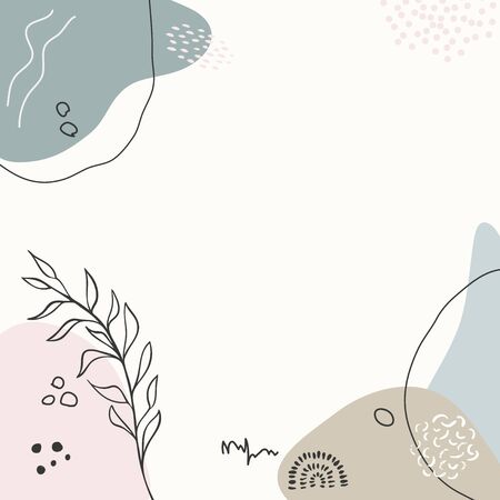 Modern abstract floral art vector leaves background. Hand draw leaves and line art background for paper, cover, fabric, interior decor.のイラスト素材