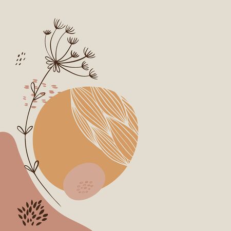 Modern abstract floral art vector leaves background. Hand draw leaves and line art background for social media, cover, fabric, interior decor.のイラスト素材