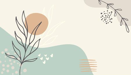 Abstract floral art vector leaves background. Hand draw leaves and line art background for social media, cover, fabric, interior decor.のイラスト素材