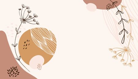 Abstract floral art vector leaves background. Hand draw leaves and line art background for social media, cover, fabric, interior decor.のイラスト素材