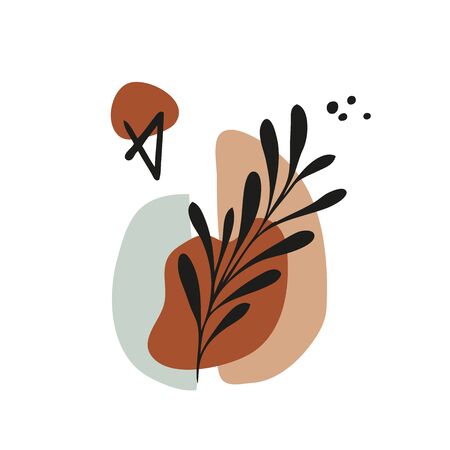 Abstract floral art vector leaves background. Hand draw leaves and line art background for social media, cover, fabric, interior decor.のイラスト素材