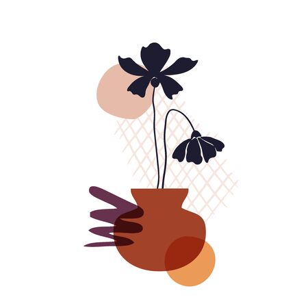 Abstract floral art vector leaves background. Hand draw leaves and line art background for social media, cover, case, fabric, interior decor.のイラスト素材