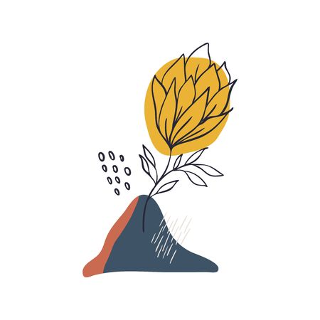 Abstract floral art vector leaves background. Hand draw leaves and flower art background for social media, cover, case, fabric, interior decor.のイラスト素材