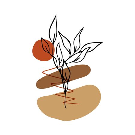 Abstract floral art vector leaves background. Hand draw leaves and flower art background for social media, cover, case, fabric, interior decor.のイラスト素材