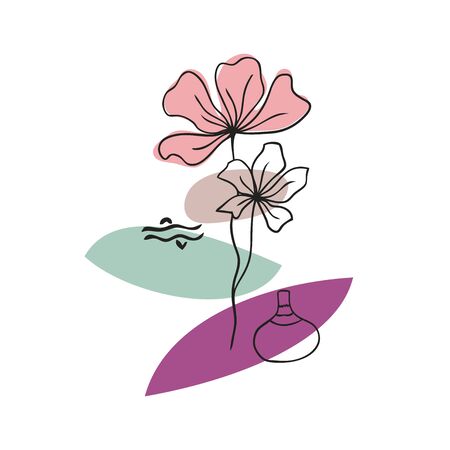 Abstract floral art vector leaves background. Hand draw leaves and flower art background for social media, cover, case, fabric, interior decor.のイラスト素材