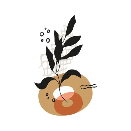 Abstract floral art vector leaves background. Hand draw leaves and flower art background for social media, cover, case, fabric, interior decor.のイラスト素材