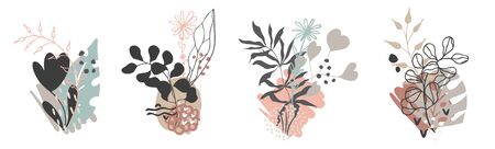 Set abstract floral background isolated on white. Vector hand draw tropical leaves  background  for textile, cover, fabric, interior decor.のイラスト素材