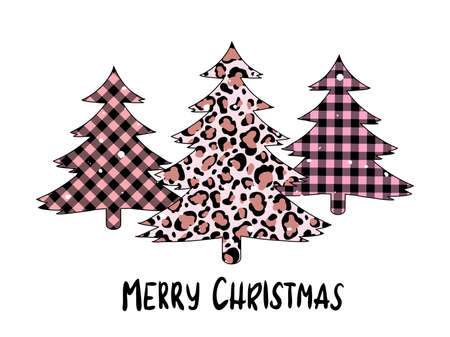 Plaid Christmas tree winter forest leopard tree vector set  holiday cardのイラスト素材