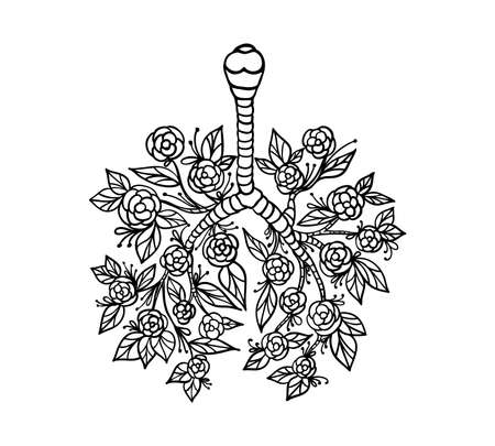 Abstract floral lungs leaves print anatomical drawing poster human respiratory system vectorのイラスト素材