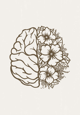 Human brain floral vector mental health flower print human anatomy poster medical wall art vectorのイラスト素材