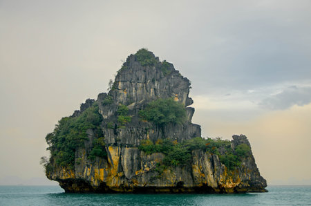 Halong Bay, Vietnam. Scenic view of rock islands in the ocean. A beautiful seascape. A UNESCO World Heritage Site.の写真素材