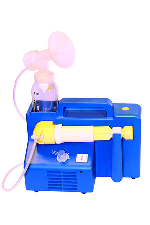 Breast Pump Machine To Increase Milk Supply For Breastfeeding Mother With White Backround Verticalの写真素材