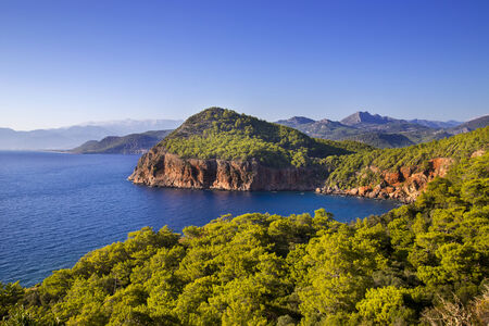 Blue and green seaside landscape, Kumluca, Antalya, Turkey, 2014の写真素材