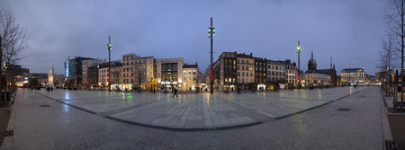CLERMONT-FERRAND, FRANCE - February 2015 : Panoramic view of Place de Jaude at the evening in Clermont-Ferrand, France. Place de Jaude is the main square of the city.のeditorial素材