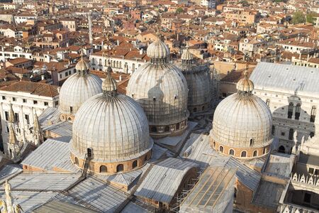 Venice aerial view of looking over Basilica di San Marco roof view in San Marco squareの写真素材