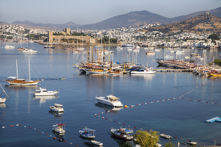 High angle view of Bodrum Castle on Turkish Rivieraのeditorial素材