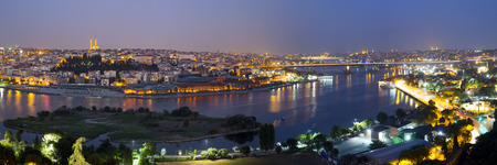 Golden Horn night panorama Halic in Turkishの写真素材