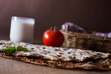 Turkish traditional food lahmacun and ayranの写真素材