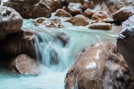 Water flowing over rocks - long exposureの写真素材