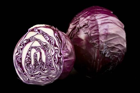 Red cabbage on isolated black background. Close up  image.の写真素材