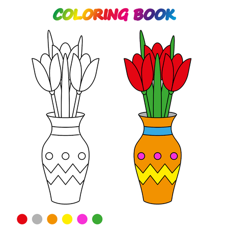 Worksheet. FLOWERS TULIP in vase - coloring book. Game for kidsのイラスト素材