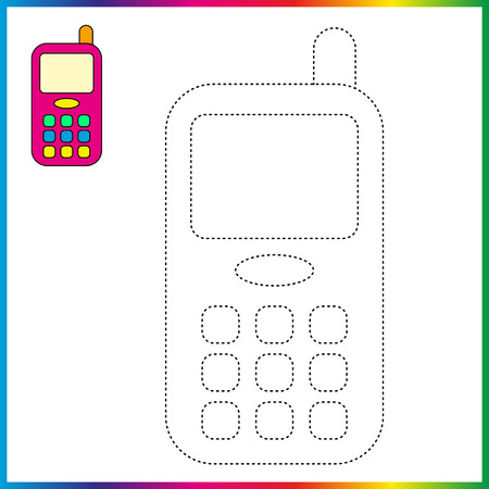 handphone connect the dots and coloring page. Worksheet - game for kids. Restore dashed line.のイラスト素材