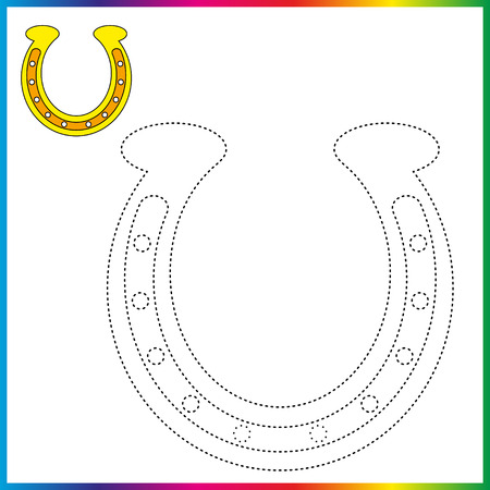 horse shoe connect the dots and coloring page. Worksheet - game for kids. Restore dashed line.のイラスト素材