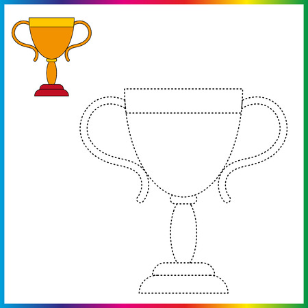 trophy connect the dots and coloring page. Worksheet - game for kids. Restore dashed line.のイラスト素材