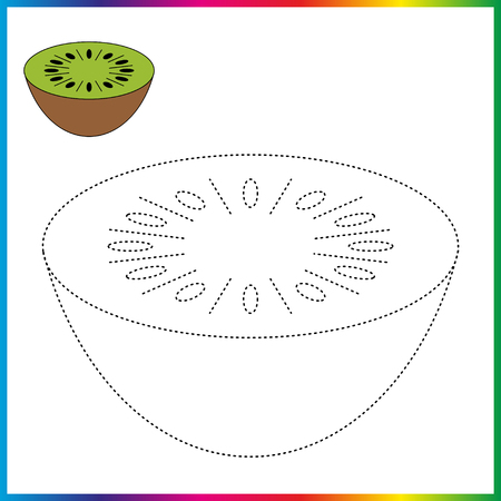 kiwi connect the dots and coloring page. Worksheet - game for kids. Restore dashed line.のイラスト素材