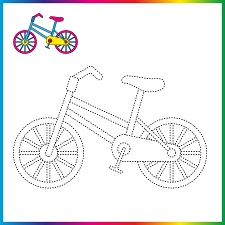 bicycle connect the dots and coloring page. Worksheet - game for kids. Restore dashed line.のイラスト素材