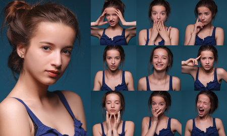 Collage of woman different facial expressions.の写真素材