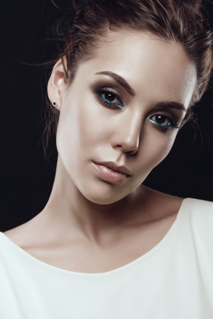 Fashion art photo of beautiful brunette lady. Health and beautyの写真素材