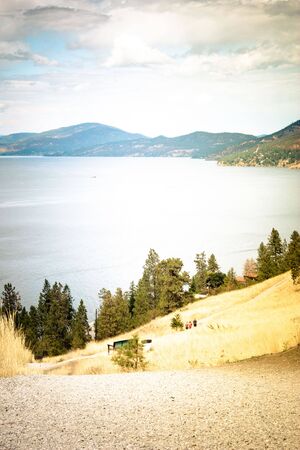 lake and mountain view from a trailの写真素材
