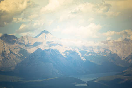 Canadian rocky mountains, blue sky and cloudsの写真素材
