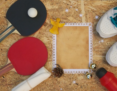 Winter holiday congratulations for ping pong players. Free space for a textの写真素材