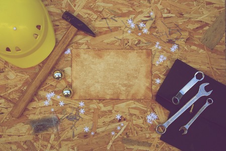 Winter holiday congratulations for men who deal with reparations. Vintageの写真素材