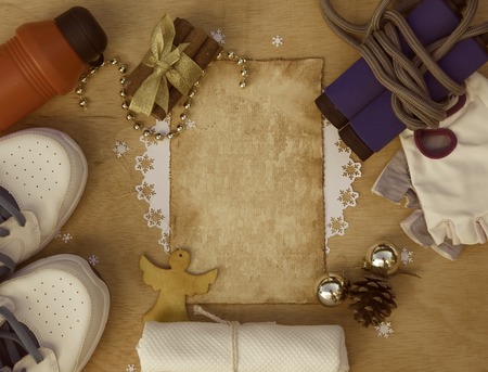 Winter holiday background for sport addicted. 
Free space for a wishの写真素材