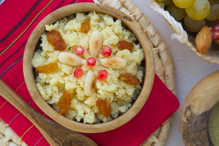 Traditional Tunisian sweet dish -Masfouf: sweet couscous with dried fruits and nutsの写真素材