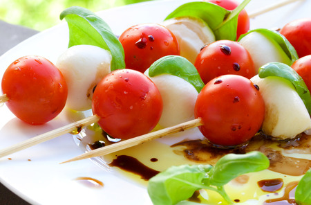 Traditional Italian salad- caprese salad skewerの写真素材