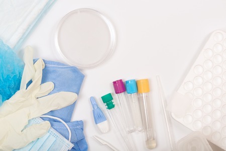 Instruments and means for taking medical laboratory analysis. Overhead perspective.の写真素材