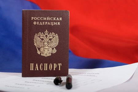 Russian passport on a ballot paper. Translation - Russian Federation. Passport and the word -Candidates.Closeupの写真素材