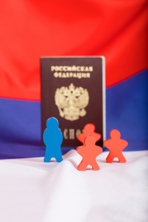 Wooden figures on Russian flag. Closeupの写真素材