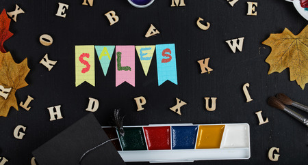 Back to school colorful background. Overhead perspective