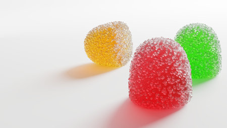 3 colored fruit jelly candy. Highly detailed realistic 3D renderingの写真素材
