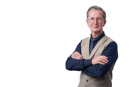 Smiling businessman portrait. Successful business man wearing light suit.の写真素材