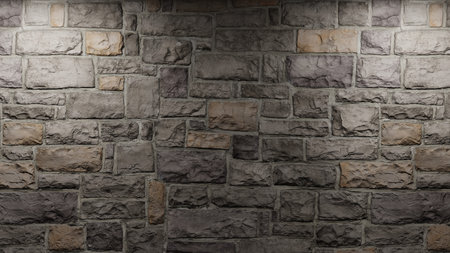 old stone wall, facade spotlights. realistic 3D rendering. illustration.の写真素材