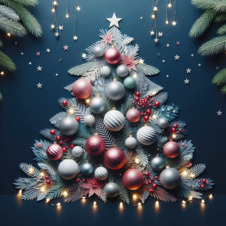 christmas decorations, christmas tree, christmas balls, fairy lightsの素材