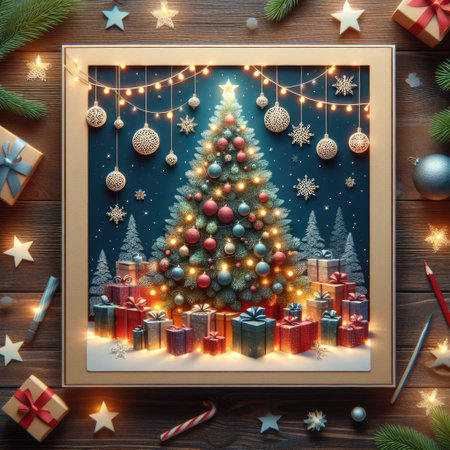 christmas decorations, christmas tree, christmas balls, fairy lightsの素材