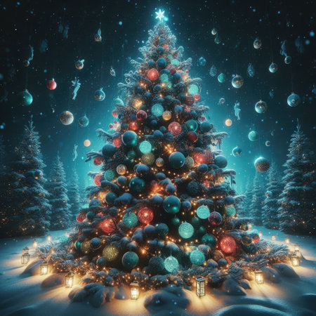christmas decorations, christmas tree, christmas balls, fairy lightsの素材
